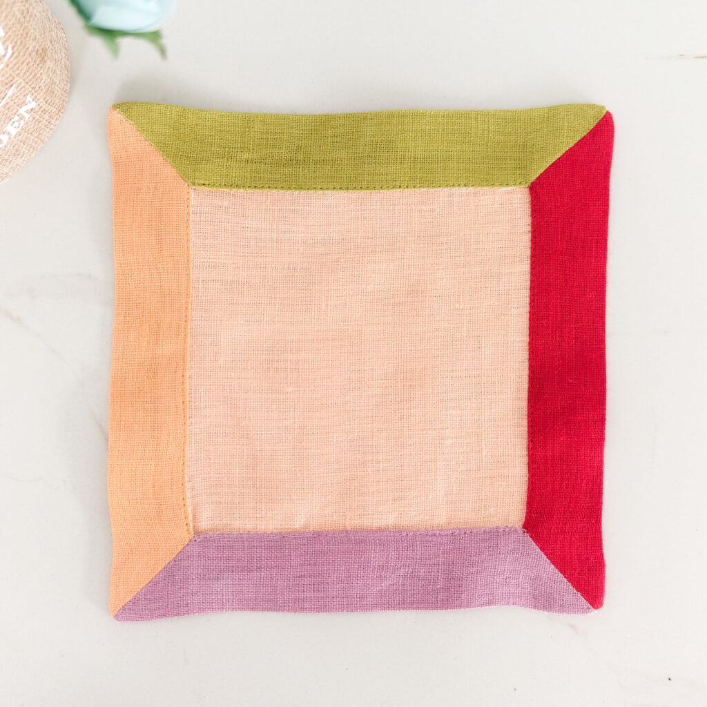Colorful Linen Cocktail Napkins with Handmade Monogram Design 100% Pure Linen for Home and Wedding Use
