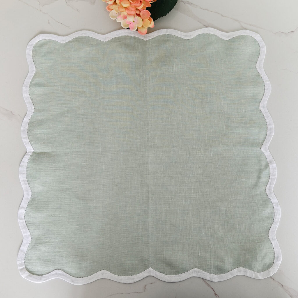 Mint Handmade 100% Linen Napkin Luxury Double Scallop Design with Embroidered Reusable Features for Home Weddings Customizable