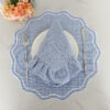 Blue Gingham 100% Linen round Placemat OEKO-TEX Certified Embroidered with Double Scalloped Edge for Home Dining Table Wholesale