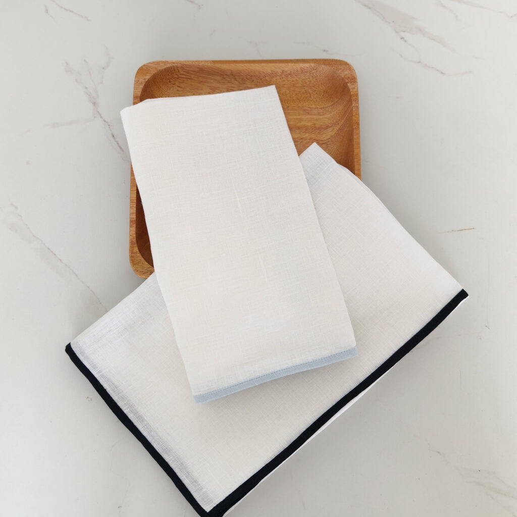 Handmade 100% Linen Luxury Napkin Black Color Embroidered Customized Design Straight Fabric Edges Reusable for Home Weddings