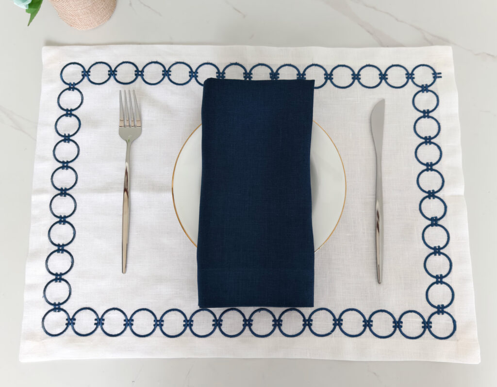OEKO-TEX Certified 100% Linen Luxury Dinner Placemats Handmade Reusable Modern Design Classic Circles Embroidery for Home