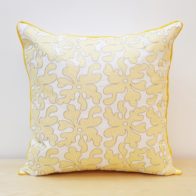 Abstract Damask Design Pillow Cover with Silver Metallic Embroidery