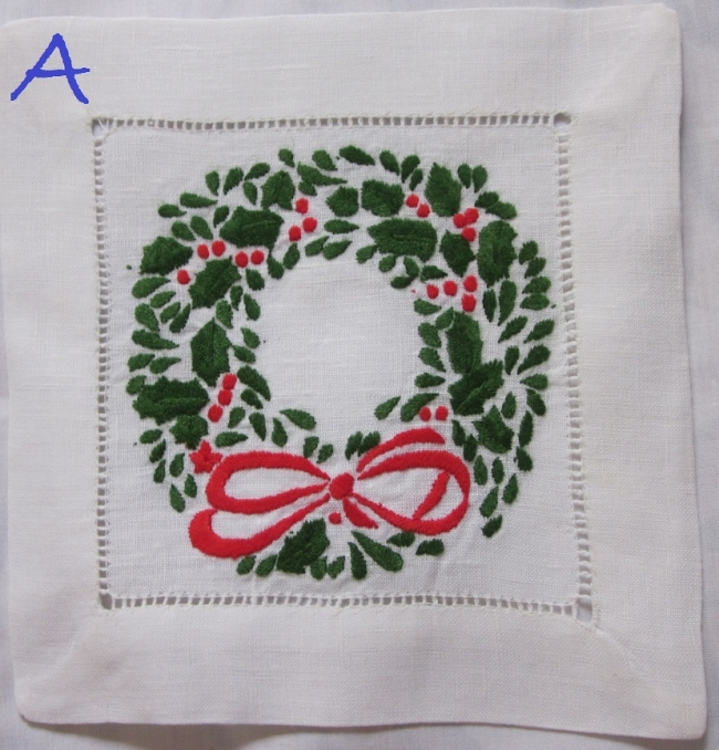 Christmas themed embroidered cocktail napkins