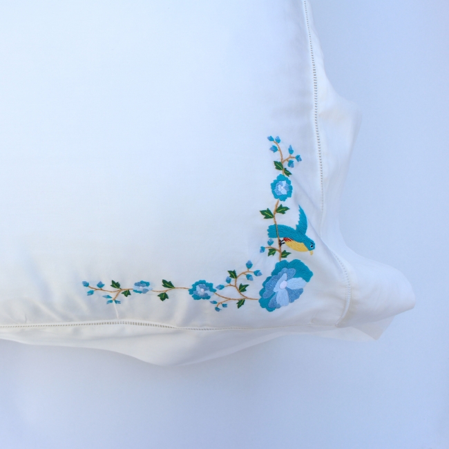 Embroidery ivory cotton satin pillow cover