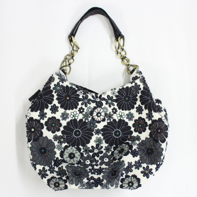 Floral hand beaded handbag