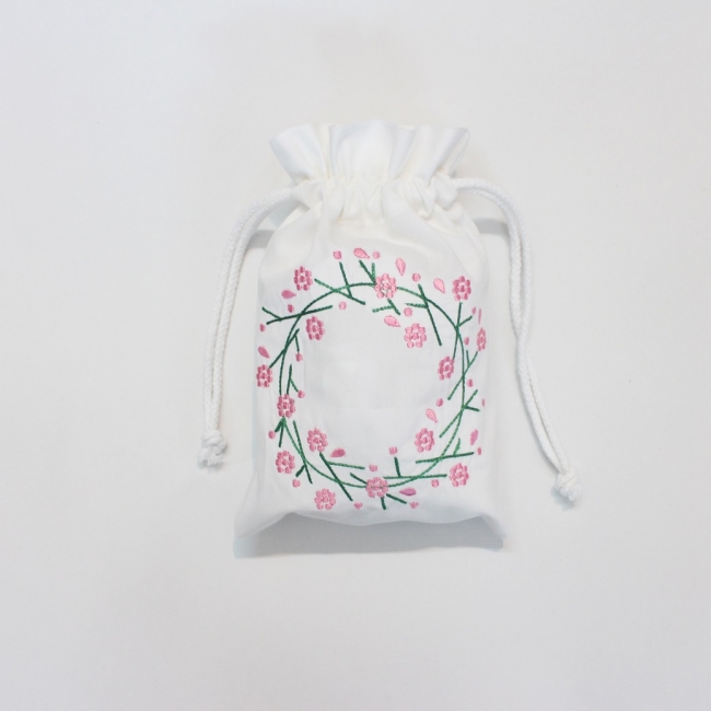 Flowers wreath cotton drawstring pouch bag