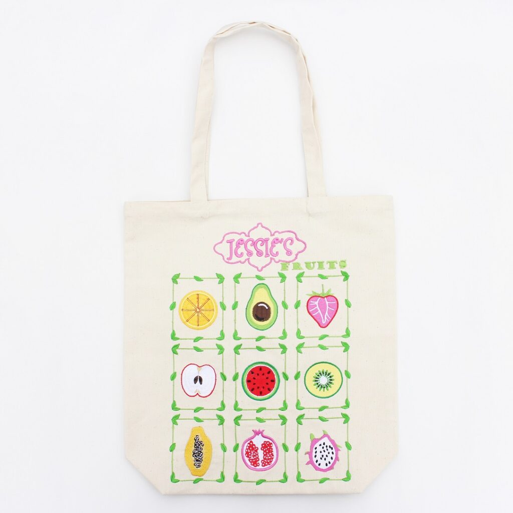 Fruits embroidered cotton canvas tote bag