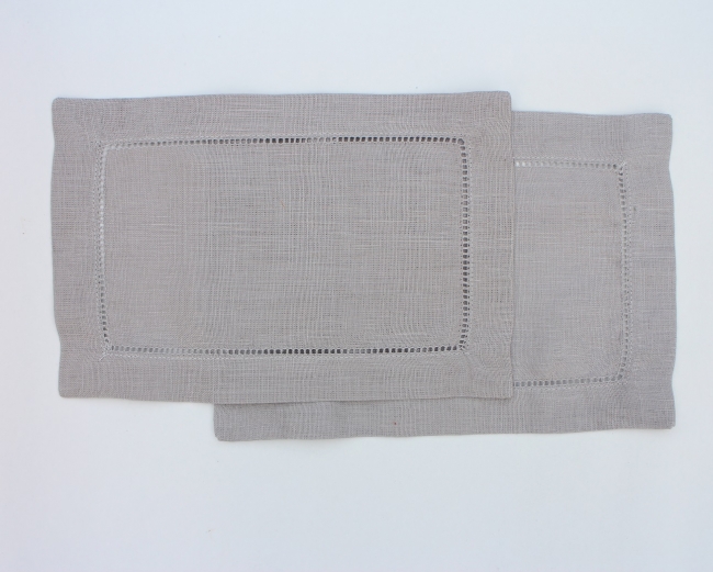 Grey linen cocktail napkins and emstitched cocktail napkin