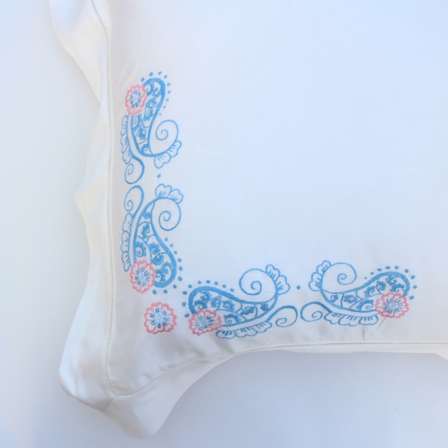 Hand embroidered flower pillow cover