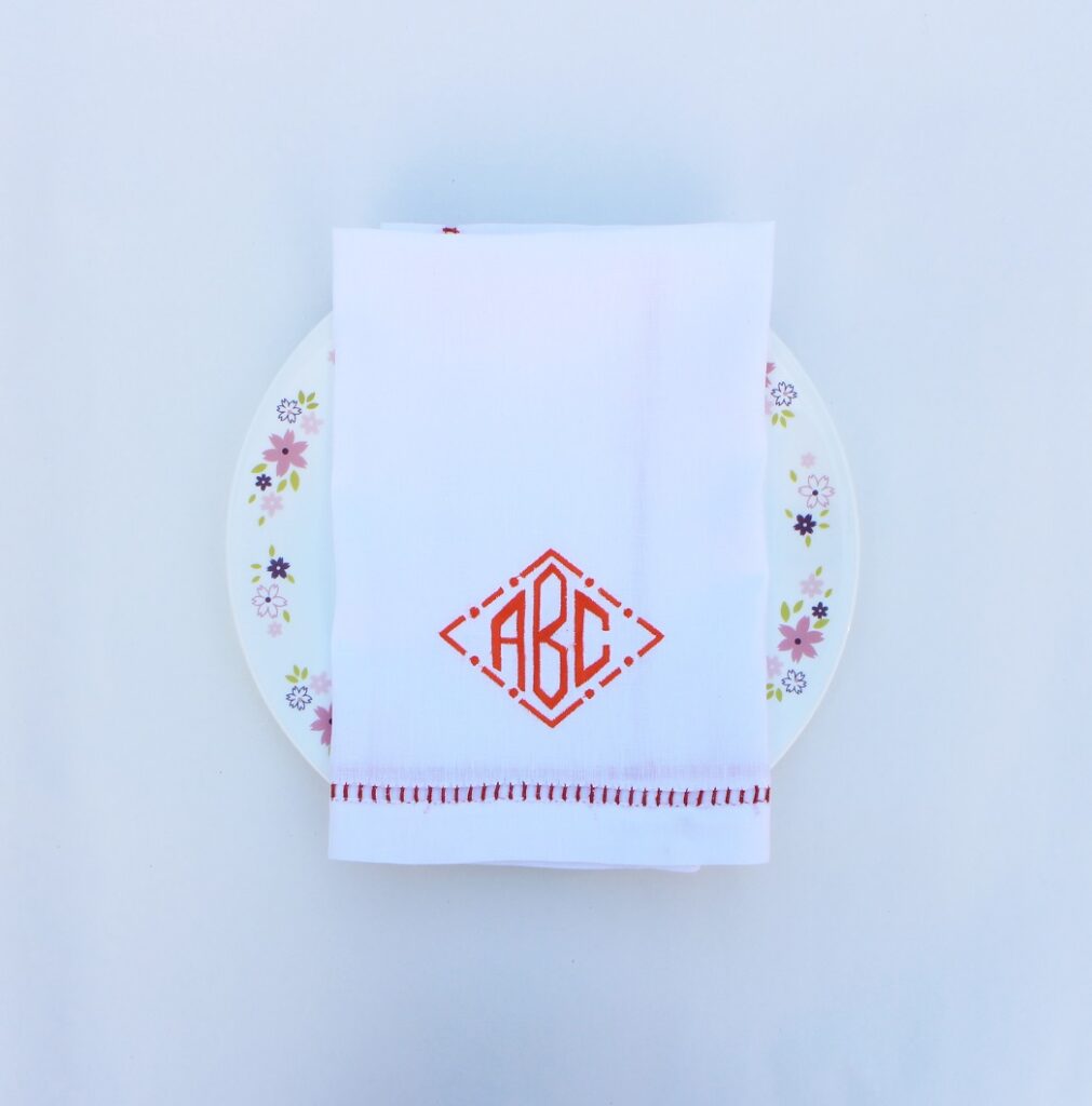 Hand hemstitch dinner napkin with monogram