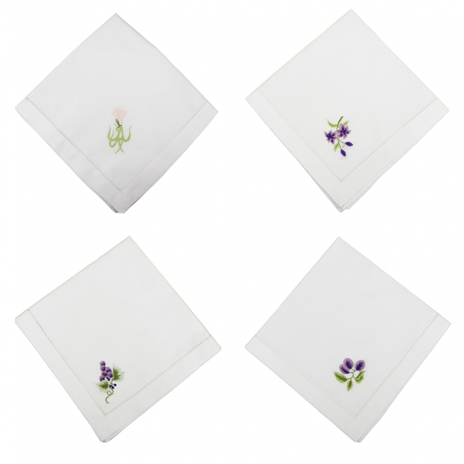 Handmade floral embroidered cotton napkin