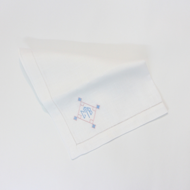 Monogram linen hemstitched linen napkin
