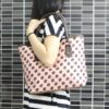 Polka dots synthetic leather beaded handbag