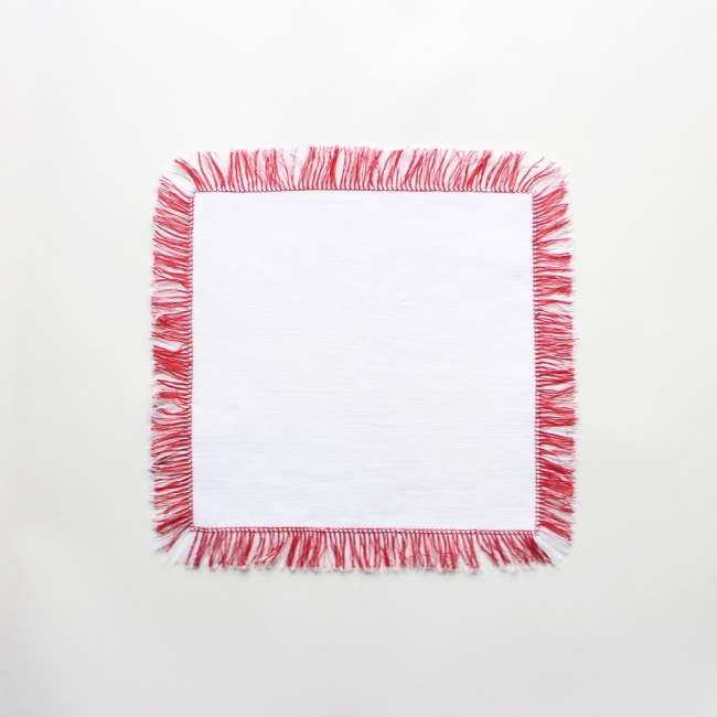 Red fringed linen cocktail napkins