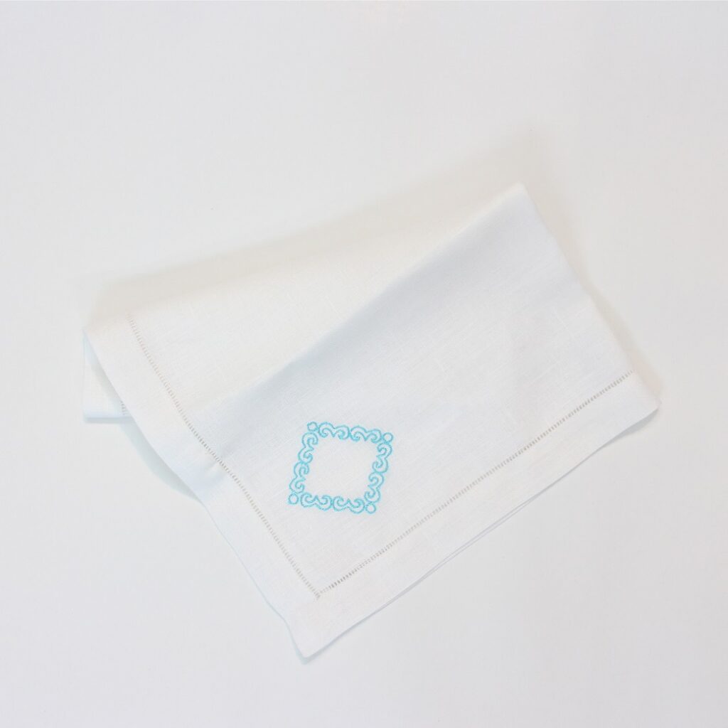 Square border embroidered linen napkin