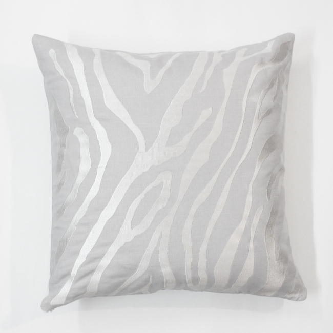 White tiger stripes embroidered linen decorative pillow cover