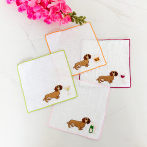 Luxury Embroidered Wiener Dog Cocktail Napkins | Perfect Gift for Dog Lovers