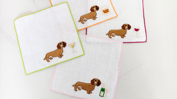 Luxury Embroidered Wiener Dog Cocktail Napkins | Perfect Gift for Dog Lovers