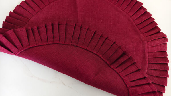 2025-09-16 10.06.54 Elegant Wine Red Linen Table Set - Pleated Round Placemat + Ruffle Napkin