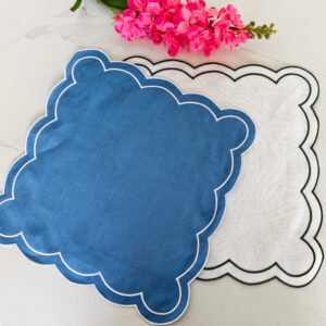 Blue and White Scalloped Edge Linen Placemats – Sophisticated Dining