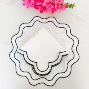 Premium White Linen Scalloped Placemats & Napkin Set