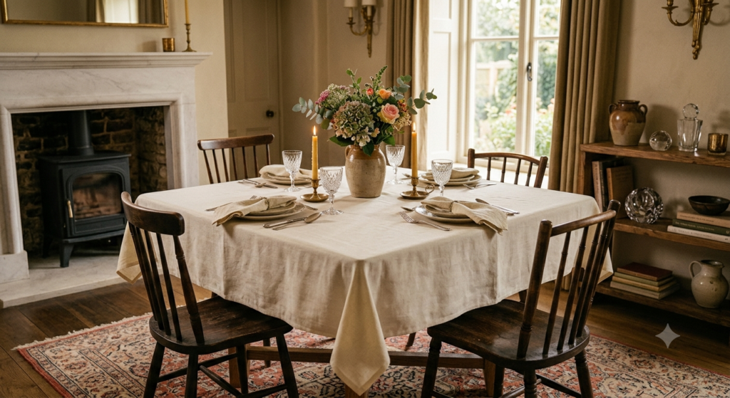 Natural Linen-Look Square Tablecloth - Textured Soft Beige Table Protector