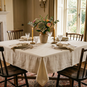 Natural Linen-Look Square Tablecloth - Textured Soft Beige Table Protector