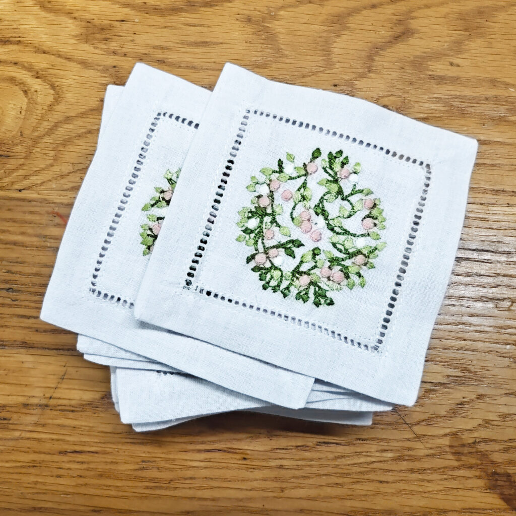 Custom Machine-Embroidered Cotton Cocktail Napkins for B2B & Hospitality