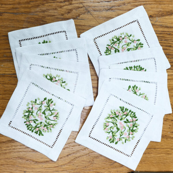 Custom Machine-Embroidered Cotton Cocktail Napkins for B2B & Hospitality