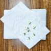 Bulk White Cotton Hemstitch Dinner Napkins with Floral Embroidery