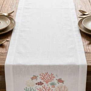 Gemini_Generated_Image_bxkr4obxkr4obxkr Embroidered Linen Table Runner, Coastal Ocean Coral Reef & Sea Turtle Design, Nautical Table Decor for Dining Room, Beach House Gift