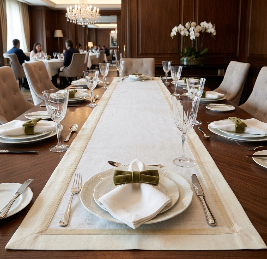 Classical White Linen Table Runner Set
