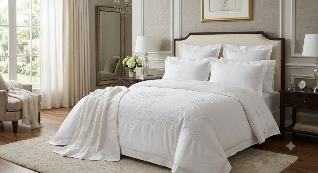 Vintage French Country White-on-White Embroidered Bedding Collection