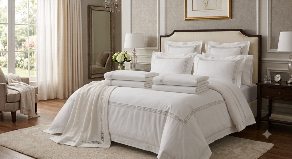Luxury French Country Lace Embroidered Duvet Cover Set - 100% Premium Cotton Vintage Bedding Set