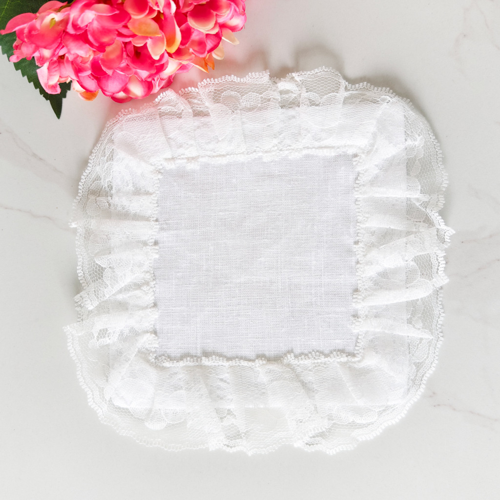 Vintage White Lace Ruffle Cocktail Napkin – Elegant Fabric Drink Coaster & Wedding Table Decor